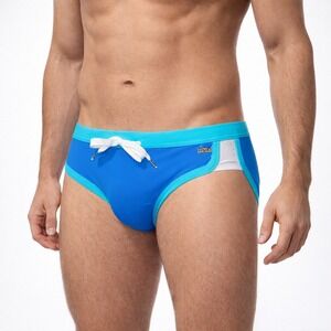 Andrew Christian S (28-31) Retro Bikini Swim Brief Blue Turquoise Mesh 70135 NWT